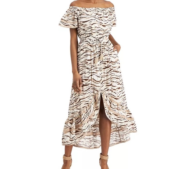 INC International Concepts Women's Tiger Print Midi Dress Brown Size Large